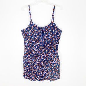 UO Lucca Couture Floral Cotton Zip Front Romper M